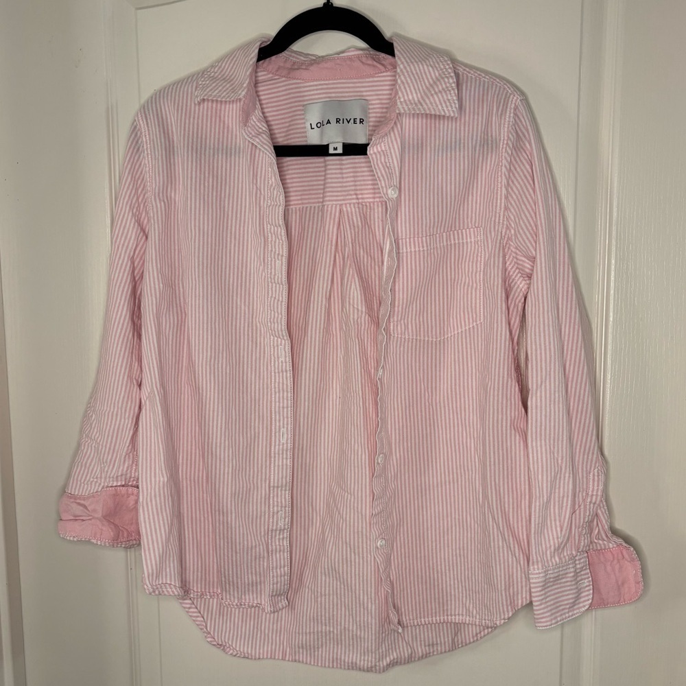 LOLA RIVER Women's Pink Striped Button Down Shirt